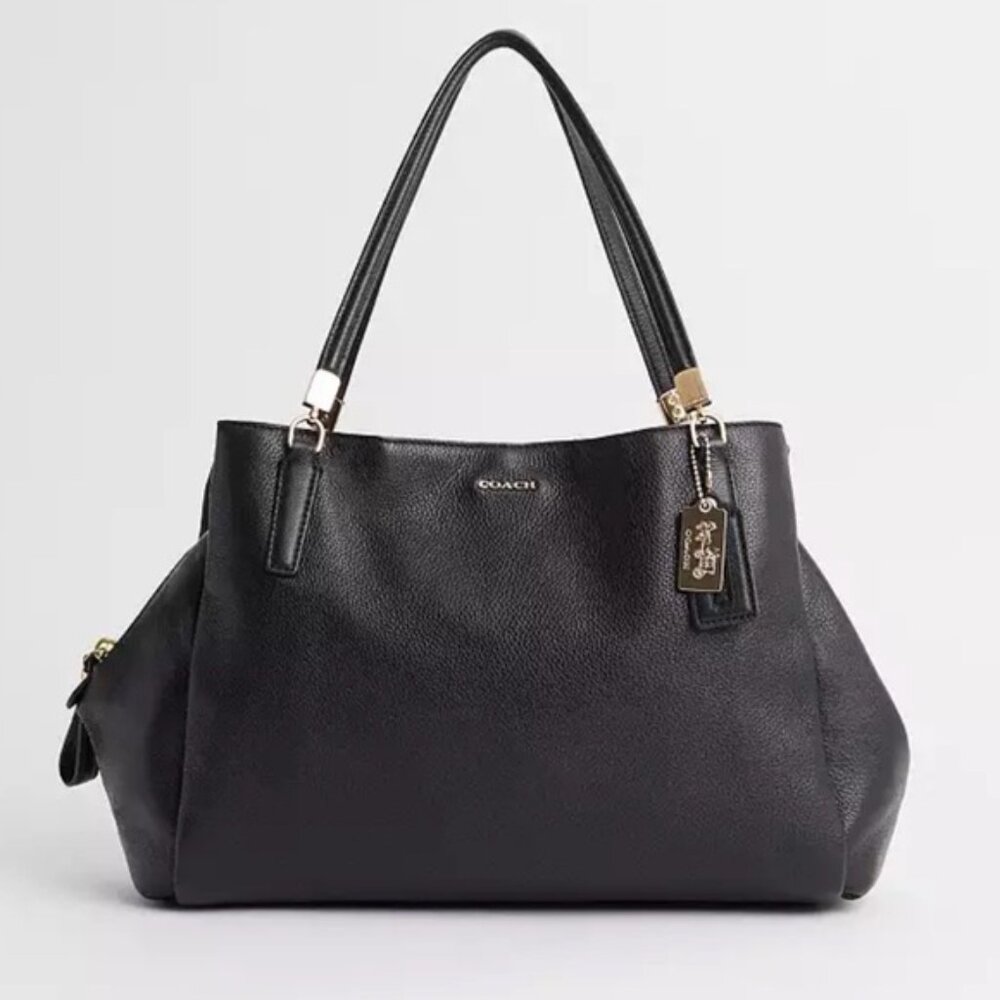 Coach Madison Cafe Carryall 27859 Black Pebbled Leather Gold Accents GUC